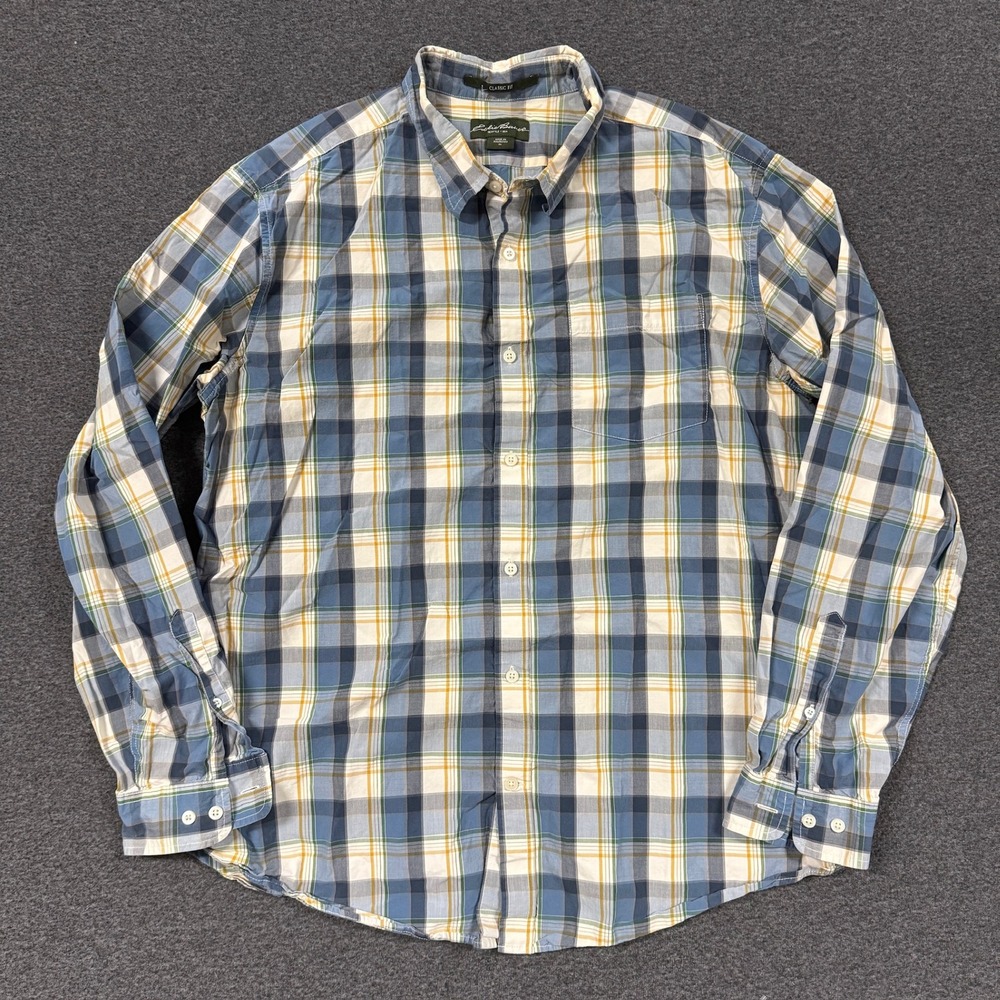 Modern Eddie Bauer Plaid Button Down Mens XL Blue Good Long Sleeve Classic Fit